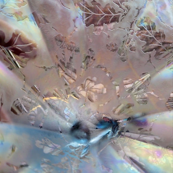 Fostoria Oakwood Blue - Iridescent Glass Bowl with Candle Holders - Picture 4 of 13